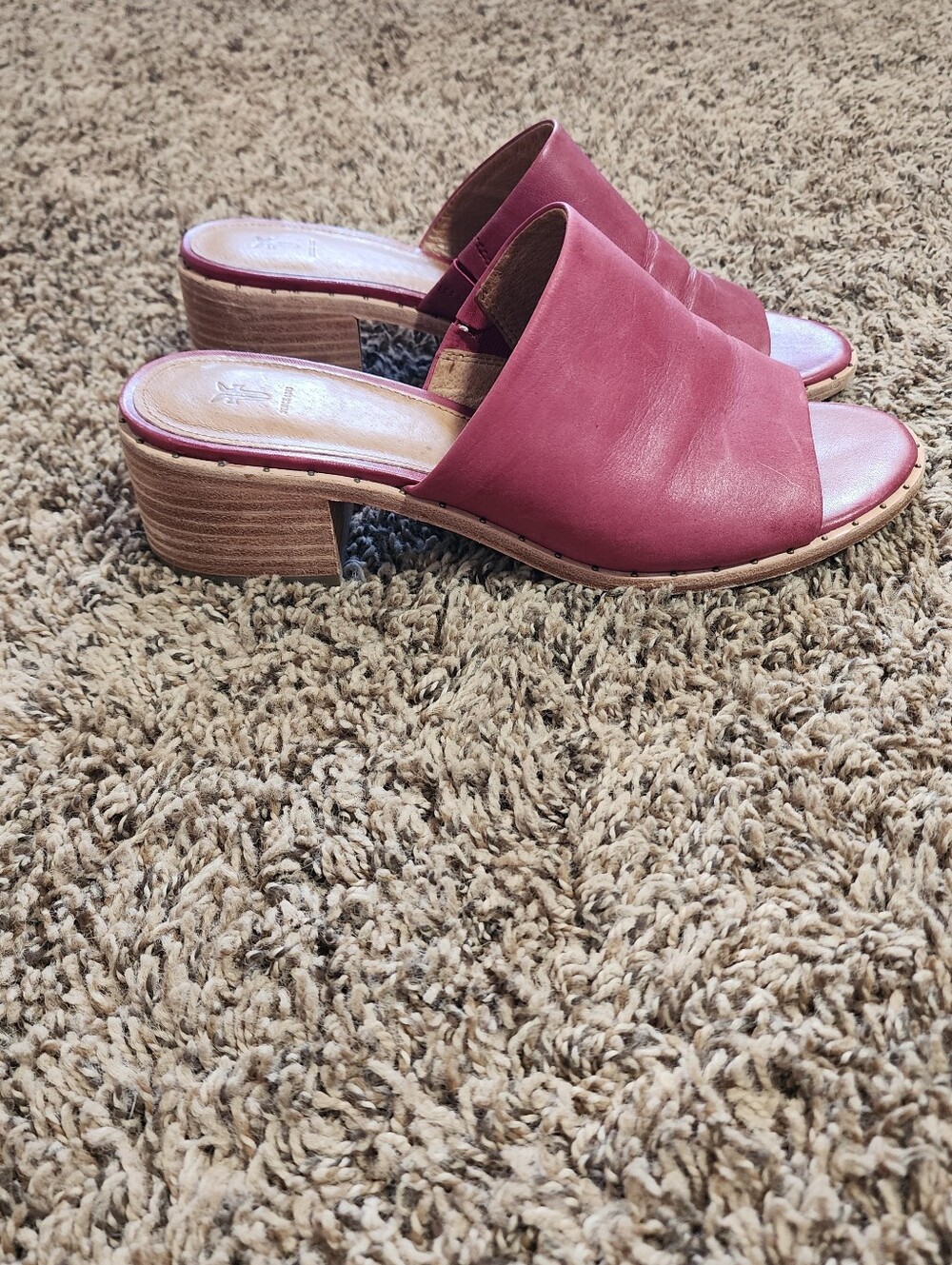 Frye Women's Open Toe Slide Mule Block Heel Plum Color 8.5 Cottagecore - Picture 5 of 13